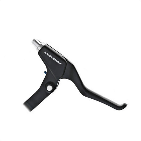 Close-up of 7mm Aluminum Brake Lever Barrel Adjusters Set in Silver, attached to a black brake lever on a white background