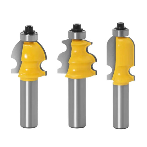 Three 12mm Shank Architectural Molding Router Bits Casing Base Cutters with carbide edges for woodworking