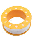 Yellow spool of white Teflon tape for plumbing and sealing pipe threads.
