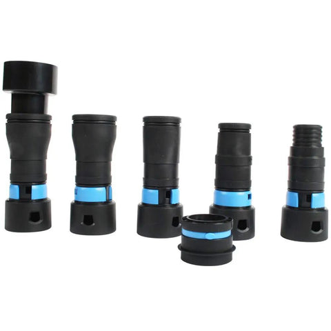Ten Foot One And One Quarter Inch Beefy Heavy Duty Commercial Vacuum Hose With Quick Click Connectors shown with adapters