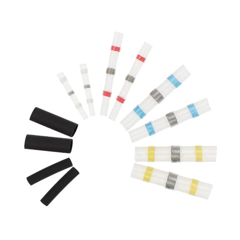 Super Cool 100 Piece Heat Shrink Insulated Soldering Tube Kit With Cable Crimp Connectors For Pro Electrical Work And DIY Repairs That Will Save You Time And Money On The Job Or AtHome Today. heat shrink tubes and crimp connectors in assorted sizes