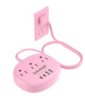 Total Game Winning Pink Extension Cord With Usb C Power Strip Five Foot Smart Charging Hub, pink 3 outlet surge protector.