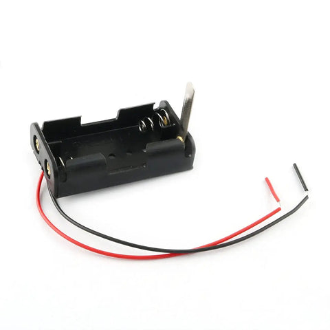 Battery holder with red and black wires from Homemade Electromagnet Do It Yourself Kit For Physics Experiments And Science Projects Learn To Turn Non Magnetic Objects Into Electromagnets With Low Current Power Educational Hands On Electronics Set.