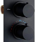 Slick Matte Black Shower Kit With 10 Inch Shower Head And Thermostatic Valve showing a modern black control panel for temperature adjustment.
