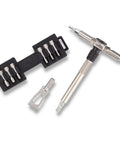 Compact Ratcheting T Shaped Socket Driver Multi Tool With Secure Locking Chuck For Squat Spots And Swift Screw Tasks, showing 14 pieces including bits.