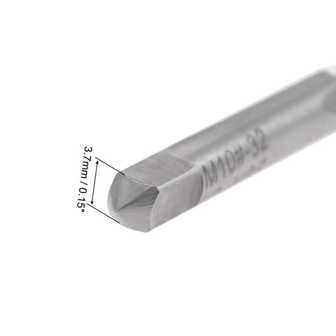 Close-up of 10 32 UNF Thread Tap High Speed Steel H2 Class Five Piece Set showing 3.7mm shank, metalworking tool.
