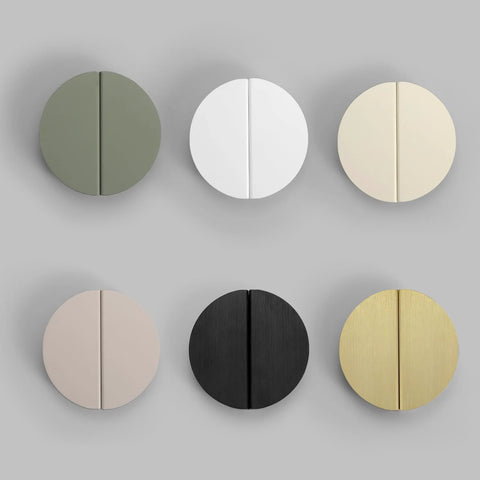 Green Half Moon Drawer Pulls 2.5 Inch Four Pieces With Screws shown with similar cabinet handles in various colors