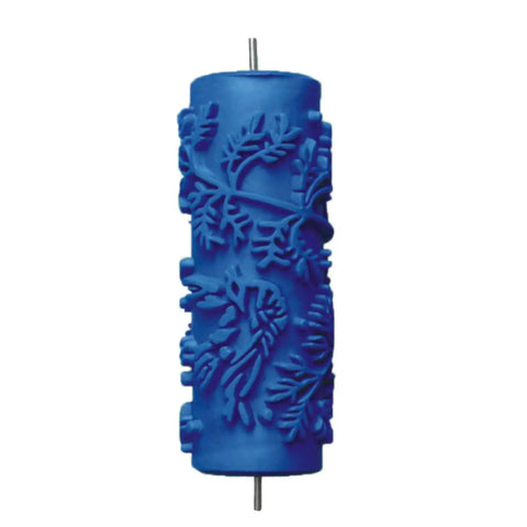 Premium 5 Inch Rubber Patterned Paint Roller Featuring An Ergonomic Handle with a blue floral pattern for smooth finishes.
