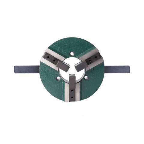 Straight Up Badass 8 Inch Three Jaw Self Centering Welding Chuck With Quick Release Turntable and Hella Sturdy Positioner System top view showing three jaws.