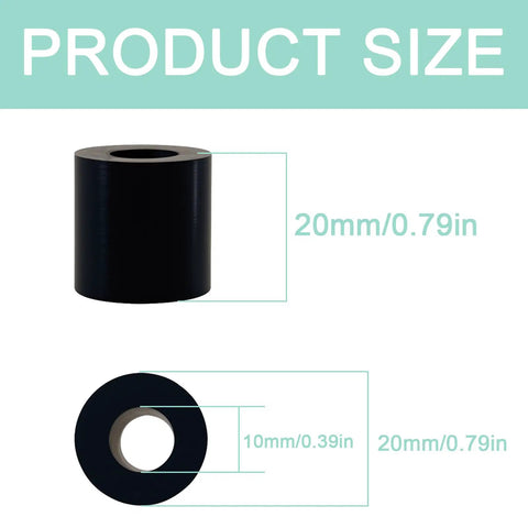 Heavy Duty M10 Rubber Spacer 10 mm ID, 20 mm OD, 20 mm High NBR Bushing with dimensions shown