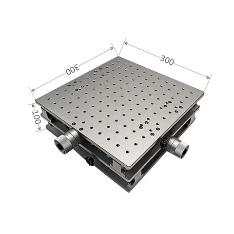 Precision XY Axis Mobile Table, Portable Engraving Workbench, 300x300 mm adjustable platform with perforated surface for laser cutters.