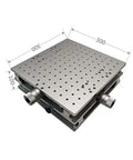 Slick XY Axis Moving Table For Laser Marking And Engraving Gear with 300x300mm dimensions and threaded mount slots.