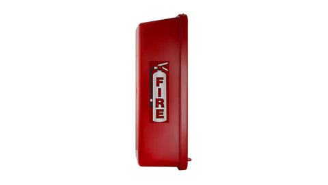 3 Pack Red Surface Mount Fire Extinguisher Cabinet with Breaker Bar for 5 lb Extinguisher Lock Box side view showing high impact polymer material.