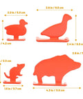 Four Piece Gun Target Set With Animal Silhouette Targets Stainless Steel Neon Orange Powder Coat Ultra Portable For Outdoor Practice