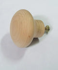Real Deal Unfinished Beech Wood Cabinet Knobs Big Boy Sized Round Drawer Pulls Pack Of Four With Heavy Duty Screws, top view of single knob with screw.