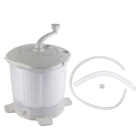 Hand Crank Washing Machine Delivers 1200 RPM Spin To Knock Moisture Fast sturdy plastic container with hose and pump handle.