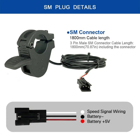 Thumb Throttle For E Bikes And Scooters With 3 Pin SM Plug 12V To 72V Range Left Or Right Speed Accelerator Fits 22mm Handlebars Smooth Responsive Acceleration For City Cruising And Off Road Adventures