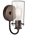 Braelyn 1 Light Wall Sconce With Clear Seeded Glass In Classic Pewter, Vintage Industrial Vanity Lighting mounted on wall