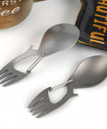 4 In 1 Stainless Steel Spoon Fork With Carabiner And Bottle Opener, Lightweight Survival Tool For Hiking And Camping, Easy To Pack, 2 Pack