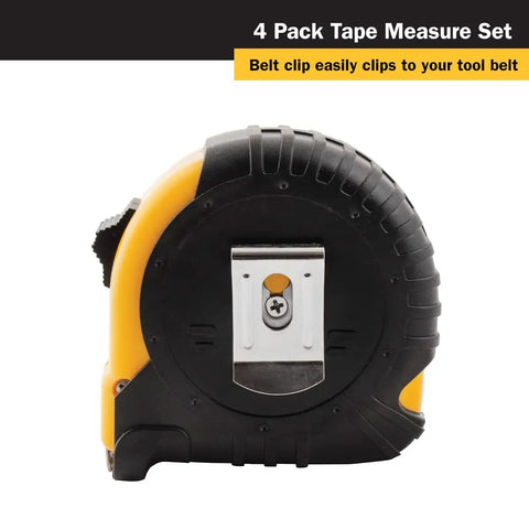 Heavy Duty Tape Measure Set With Easy Read Markings And Durable Case 4 Piece 12 Foot 16 Foot 25 Foot And 33 Foot Blades belt clip detail