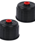 Two Pack 3042 Racing Fuel Jug Cap Replacement For 5 Gallon Gas Cans And Fuel Tanks, black cap with red top visible
