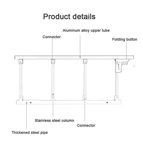 Sturdy Bed Assist Rail For Seniors One Hand Folding Bed Guard With Anti Touch Button Durable Stainless Steel Bedside Grab Bar diagram