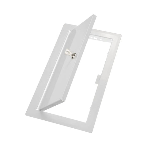 Bulletproof Lockable Metal Access Panel For Drywall 6X12 Inch with secured lock, designed for plumbing and crawl space access.