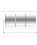 Diagram of Louvered Steel Painted Baseboard Return Air Grille 14 by 6 Inch White 1 Pack with fins and measurements
