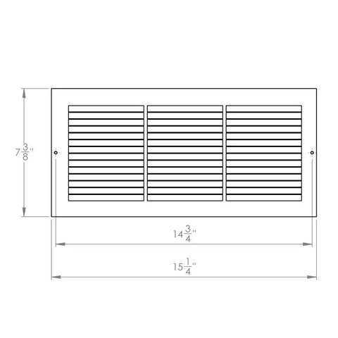 Diagram of Louvered Steel Painted Baseboard Return Air Grille 14 by 6 Inch White 1 Pack with fins and measurements