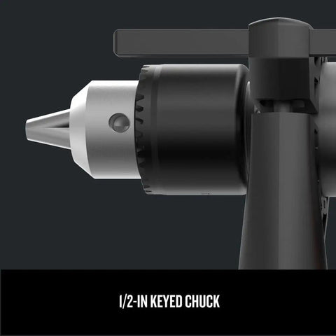 Close-up of 1/2-in keyed chuck on Beast Of A Half Inch Hammer Drill With A Seven Amp Motor Delivers Up To 3,100 RPM And 52,700 BPM