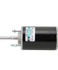 Heavy Hitter 30W Brushed DC Motor With Reversible CW CCW Spin And Serious Torque, front view showing black casing and shaft.