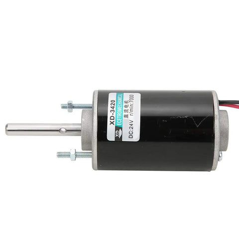Heavy Hitter 30W Brushed DC Motor With Reversible CW CCW Spin And Serious Torque, front view showing black casing and shaft.