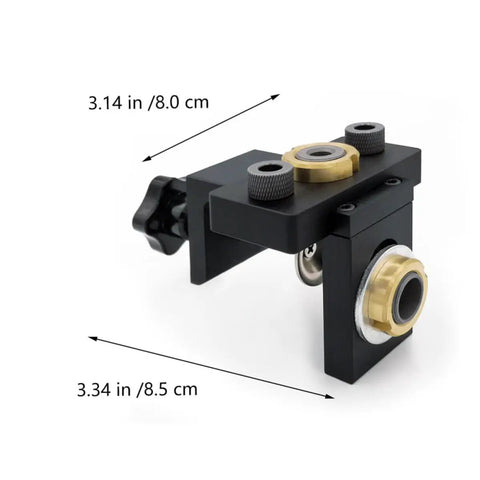 Precision Woodwork Hole Punching Locator Tool Set For Furniture Building And Diy Pros showing a black aluminum gauge with precise measurements.