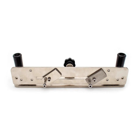 Rock Solid Angle Adjustable Sharpening Jig For Handheld Insert Grinder And Belt Sander showcasing aluminum frame with turnbuckle lock.