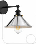LEDSone Chrome Plug in Wall Sconce E26 Adjustable Cone Shade Wall Light with chrome cone shade and black wall mount.