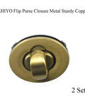 HahiYo twist purse closure turn lock, antique brass metal, 1.1 inch, front view, 2 sets with washers