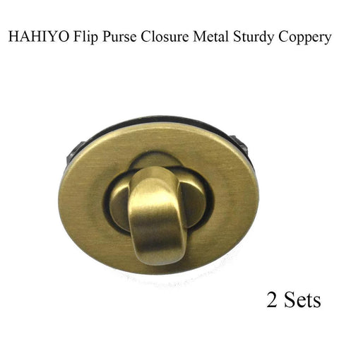 HahiYo twist purse closure turn lock, antique brass metal, 1.1 inch, front view, 2 sets with washers