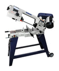 Top Notch 4X6 Metal Cutting Bandsaw With A Badass 3/4HP Motor And Slick Dual Vertical Horizontal Setup For Nailing Precision Cuts Under Any Shop Pressure on a workstation.