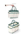 Durable Gardening Tote Bag With Nine Pockets Made From Sturdy Oxford Cloth shown in beige with green accents
