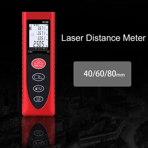 80 Meter Digital Laser Distance Meter Featuring Bright Backlit Lcd Readout And Built In Pythagorean Mode Badass Rugged Abs Frame For Sweet Spot One Hand Grip, showing measurement screen.
