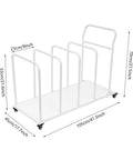 Heavy Duty Rolling Carton Stand With Adjustable Divider Slots And Smooth Lockable Wheels Solid Iron Flatbed Storage Cart Built For Warehouse Grind Or Workday Hustle White with dimensions shown.