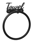 Rustproof Black Stainless Steel Towel Ring For Bathroom Wall Mounted Hand Towel Holder with "Towel" Sign Accent