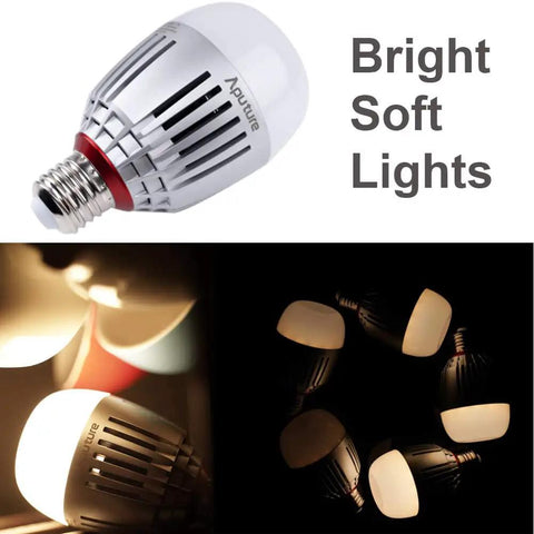 Smart LED Bulb With 36000 Colors For TV Film And Live Streams Vlogs And Party Vibes E26 E27 Base Dimmable shown lit and unlit