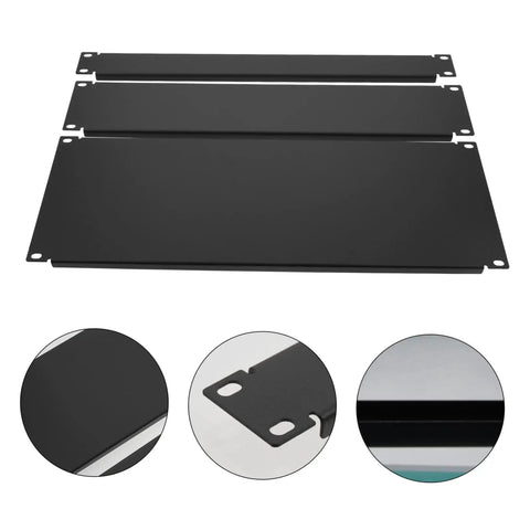 3 Pack Screw Mounted Blind Plates For Equipment Cabinets And Server Racks, Dust Guard Covers, Easy Install, Rugged Internal Equipment Shield, Keeps Machines Clean And Cool, black metal set