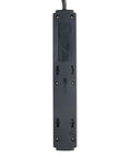 Back of Six Outlet Surge Protector Power Strip With Six Foot Extension Cord Delivers 900 Joules Of Surge Protection, Black, wall mount view