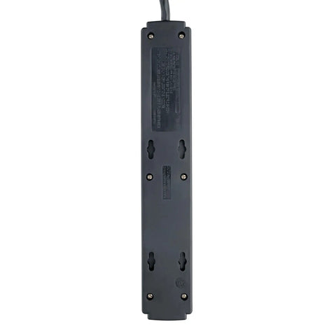 Back of Six Outlet Surge Protector Power Strip With Six Foot Extension Cord Delivers 900 Joules Of Surge Protection, Black, wall mount view