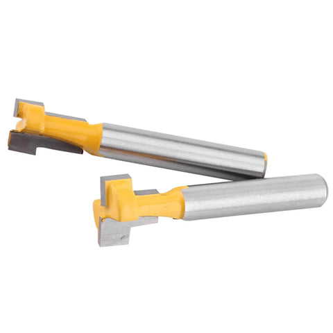Premium Yellow T Slot Router Bit Set Perfect For Woodworking Pros Wanting Durable Cutters With Carbide Edges, 3/8 and 1/2 Inch.