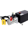 Yaton 12V 3HP Hydraulic Power Unit With 8 Quart Steel Tank For Dump Trailer Lift Gate Log Splitter Heavy Duty Electric Pump 2.1 Gpm Flow showing pump and reservoir.