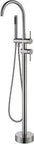 Brushed Nickel Freestanding Bathtub Faucet Set With Hand Shower, Floor Mounted Tub Filler shown in side view