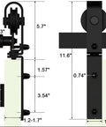 Bi Folding Sliding Barn Door Hardware Kit For Two Doors, Side View of Heavy Duty Black Rails With Measurements
